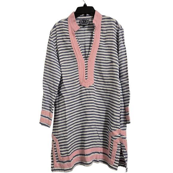 Sail to Sable Dresses & Skirts - STS Sail to Sable Striped Tunic Top Navy Pink Trim Preppy 3/4 Sleeve Sz 4